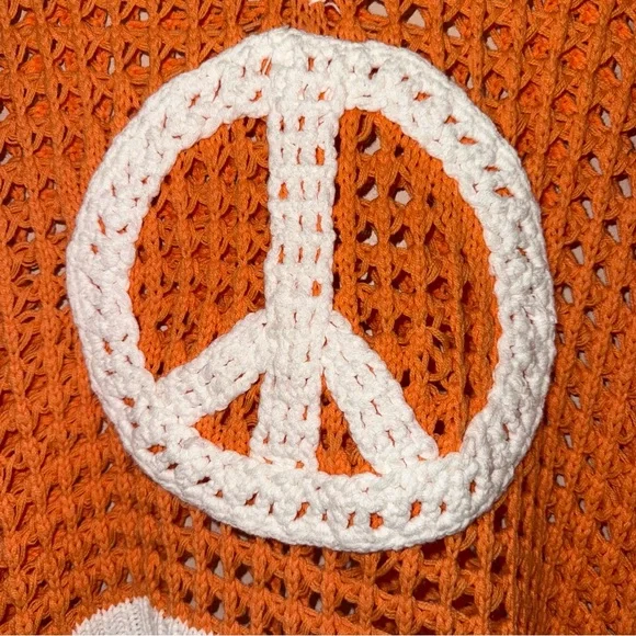 POL Dreamsicle Open Weave Crochet Peace Sign Sweater Size Small - Picture 8 of 14
